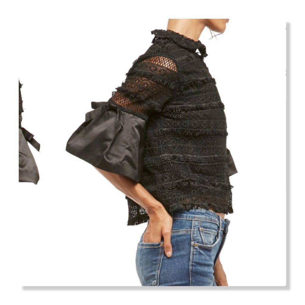 Alpha & Omega | Satin Cuff Lace Blouse - size Medium in Black - Picture 2 of 14